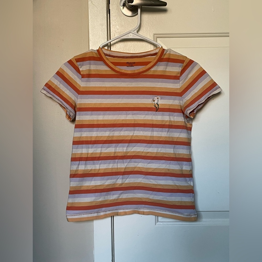 Madewell Orange and Lavender Striped Tee